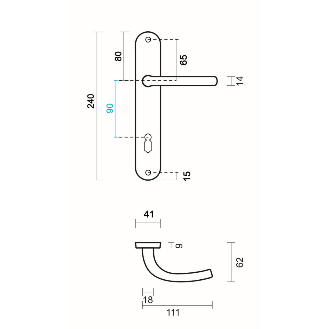 Deurkruk Pro LILLA INOX LOOK PLAAT+KEY 90MM - Afbeelding 2