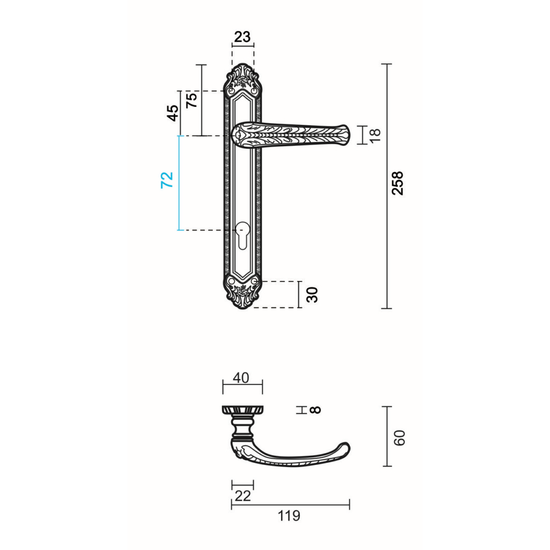 Deurkruk Pro LYDIA BRONS PLAAT+CYL 72MM - Afbeelding 2