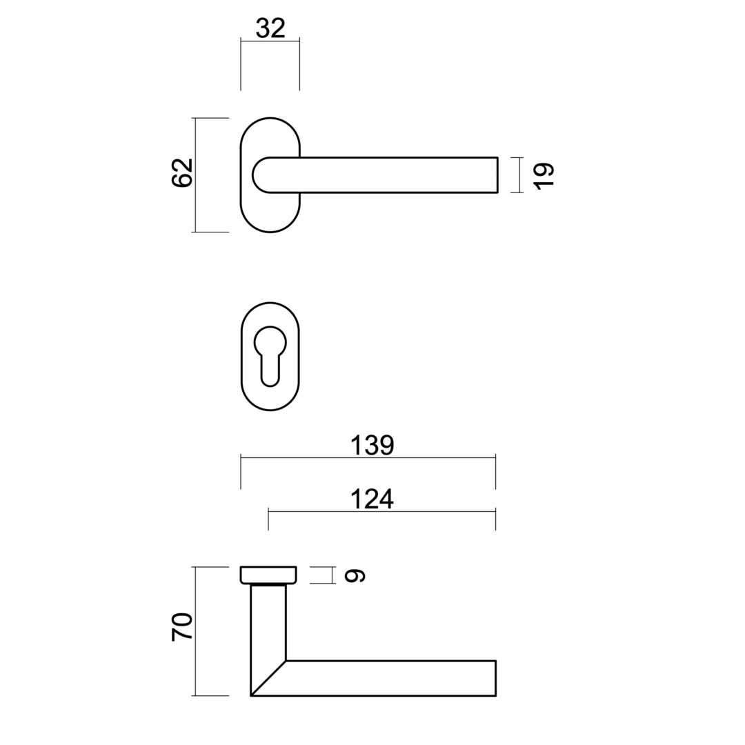 Deurkruk Pro PROFIEL I SHAPE 19MM INOX PLUS R+E CYL - Afbeelding 2