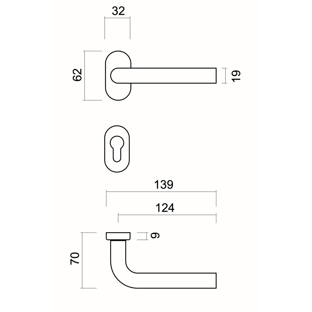 Deurkruk Pro PROFIEL L SHAPE 19MM INOX PLUS R+E CYL - Afbeelding 2