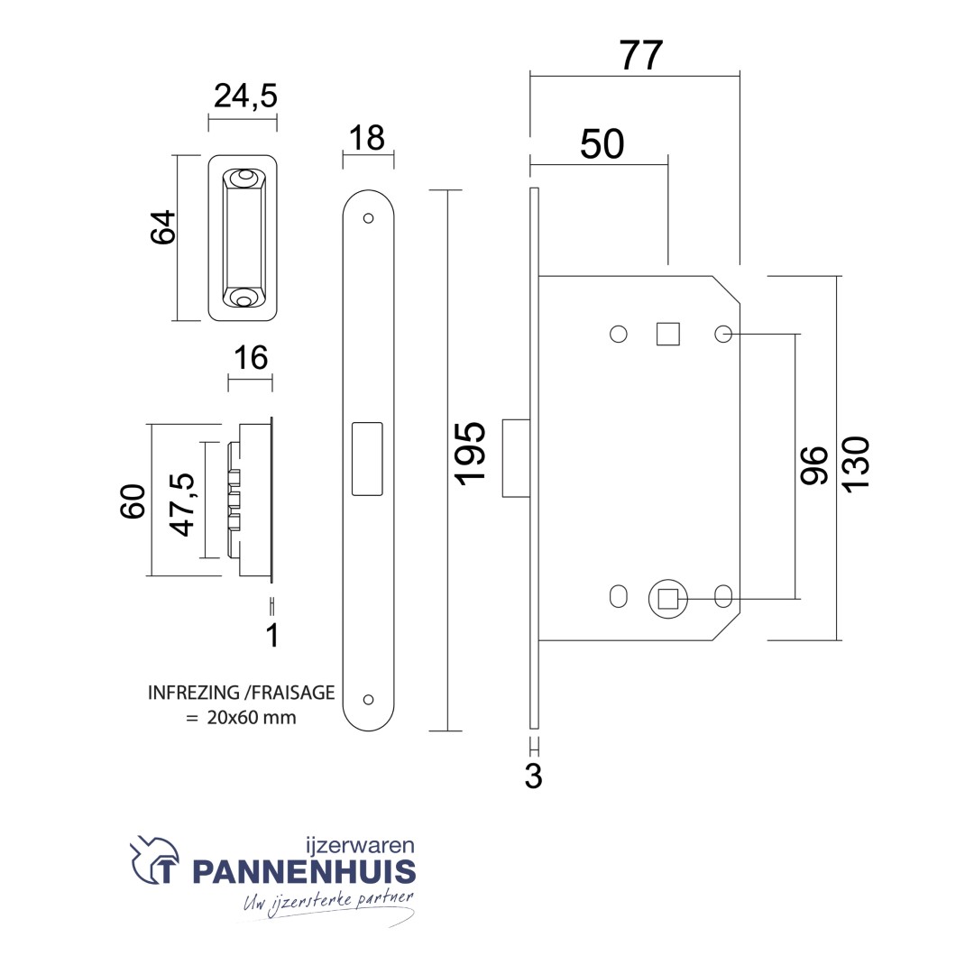 AGB Magneetslot WC 50 / 96 18MM inox look + regelbare tegenplaat - Afbeelding 2