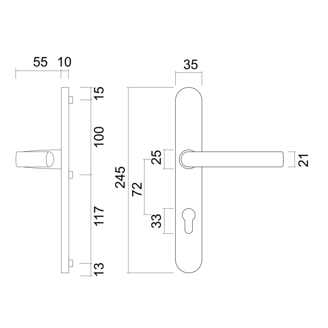 Veiligheidsgarnituur Ovaal KRUK+KRUK INOX PLUS 72MM - Afbeelding 2