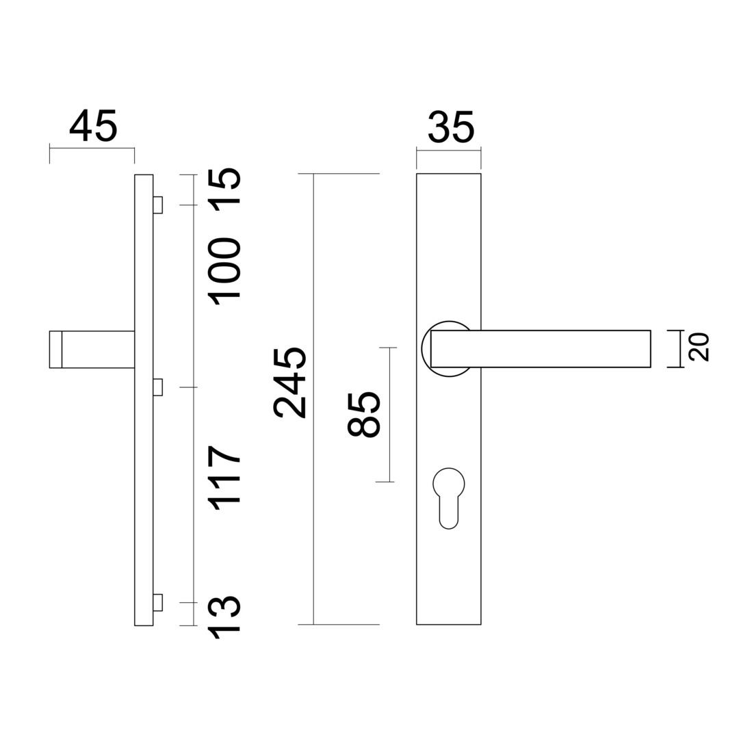 Veiligheidsgarnituur rechthoek KRUK+KRUK INOX PLUS 85MM - Afbeelding 2