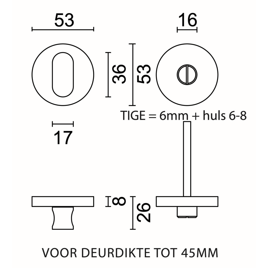WC garnituur rond SHAPE CLASS 3 INOX PLUS ZONDER ROOD/WIT - Afbeelding 2
