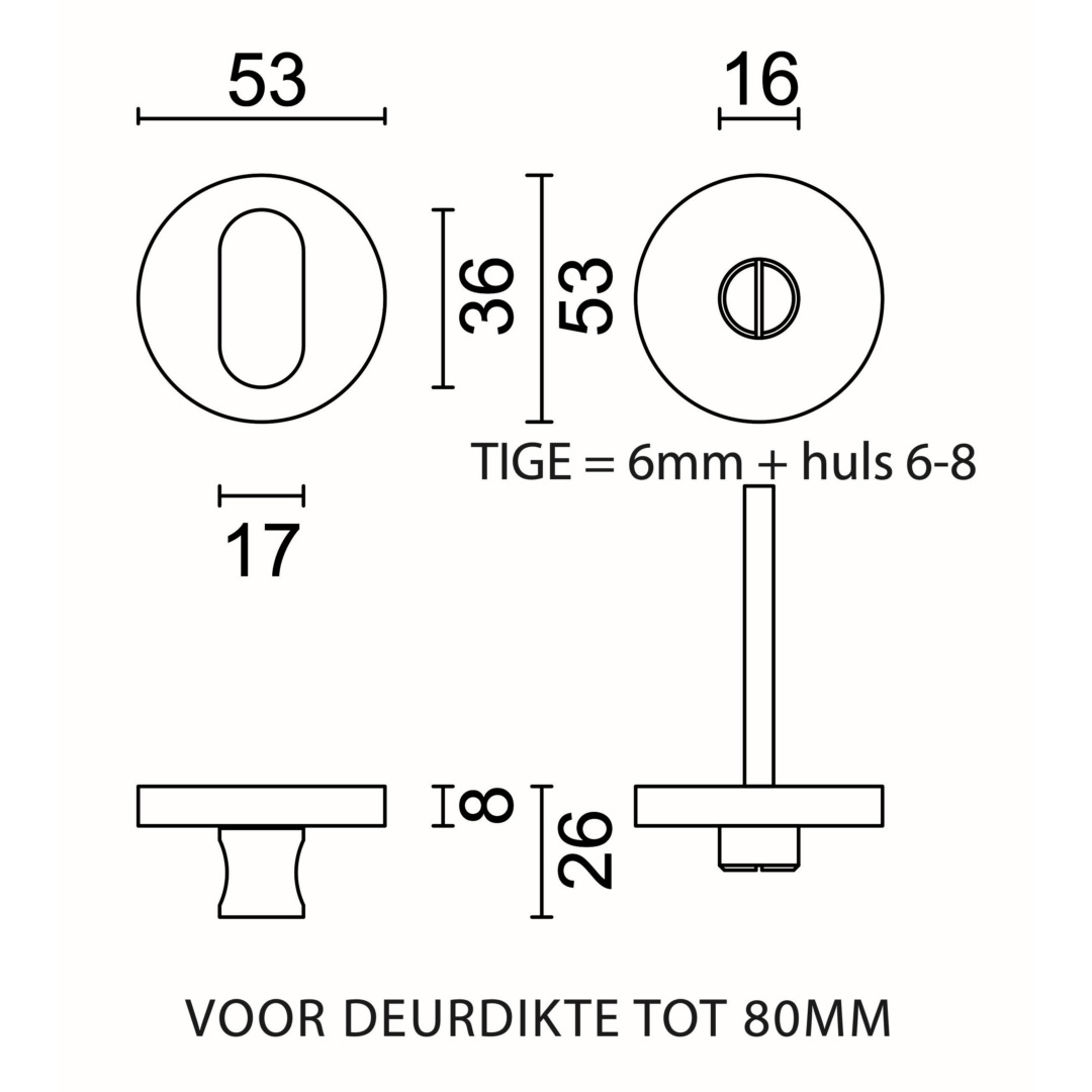 WC garnituur rond SHAPE INOX PLUS ZONDER ROOD/WIT TIGE 120MM - Afbeelding 2