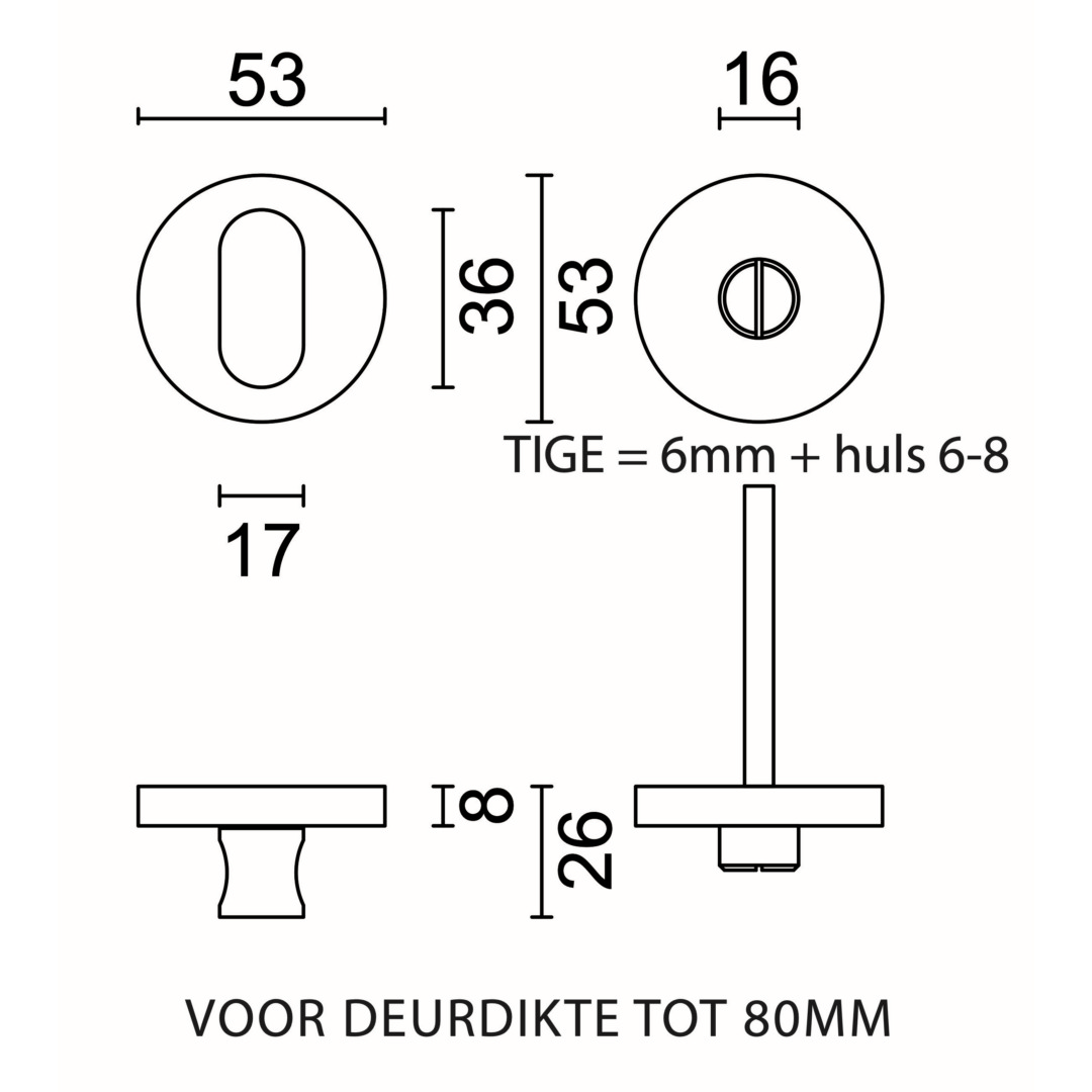 WC garnituur rond SHAPE ZERO INOX ZONDER ROOD/WIT TIGE 120MM - Afbeelding 2