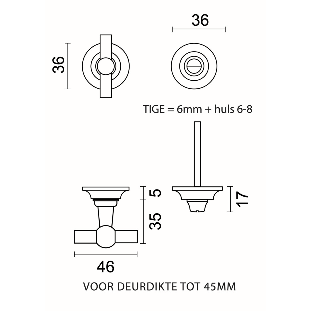 WC garnituur rond retro 36MM CLASSIC PETRA OM INOX LOOK - Afbeelding 2