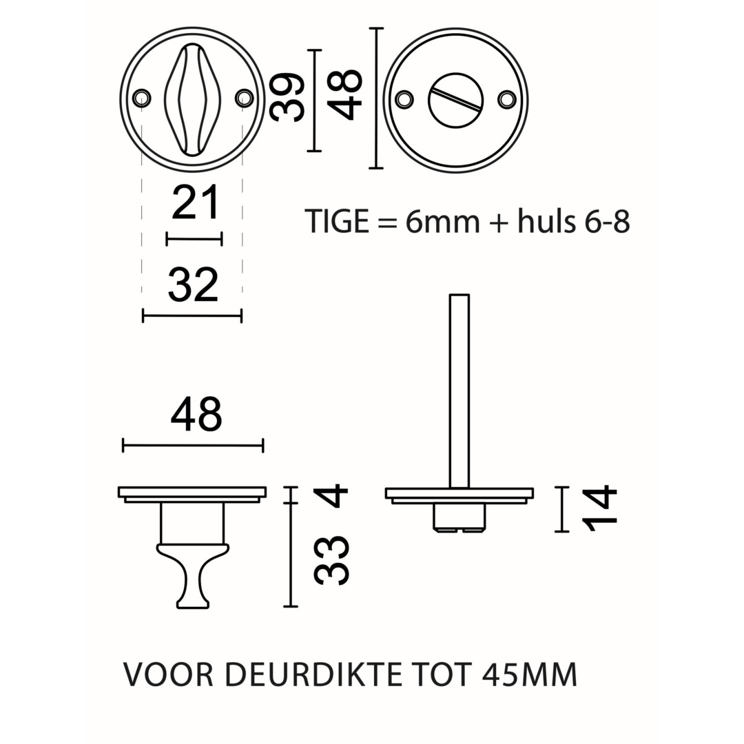 WC garnituur rond retro 48MM PLAT INOX LOOK - Afbeelding 2