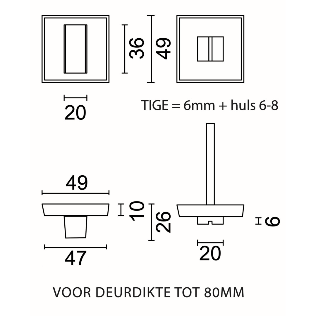 WC garnituur SQUARE 48MM INOX LOOK TIGE 120MM - Afbeelding 2