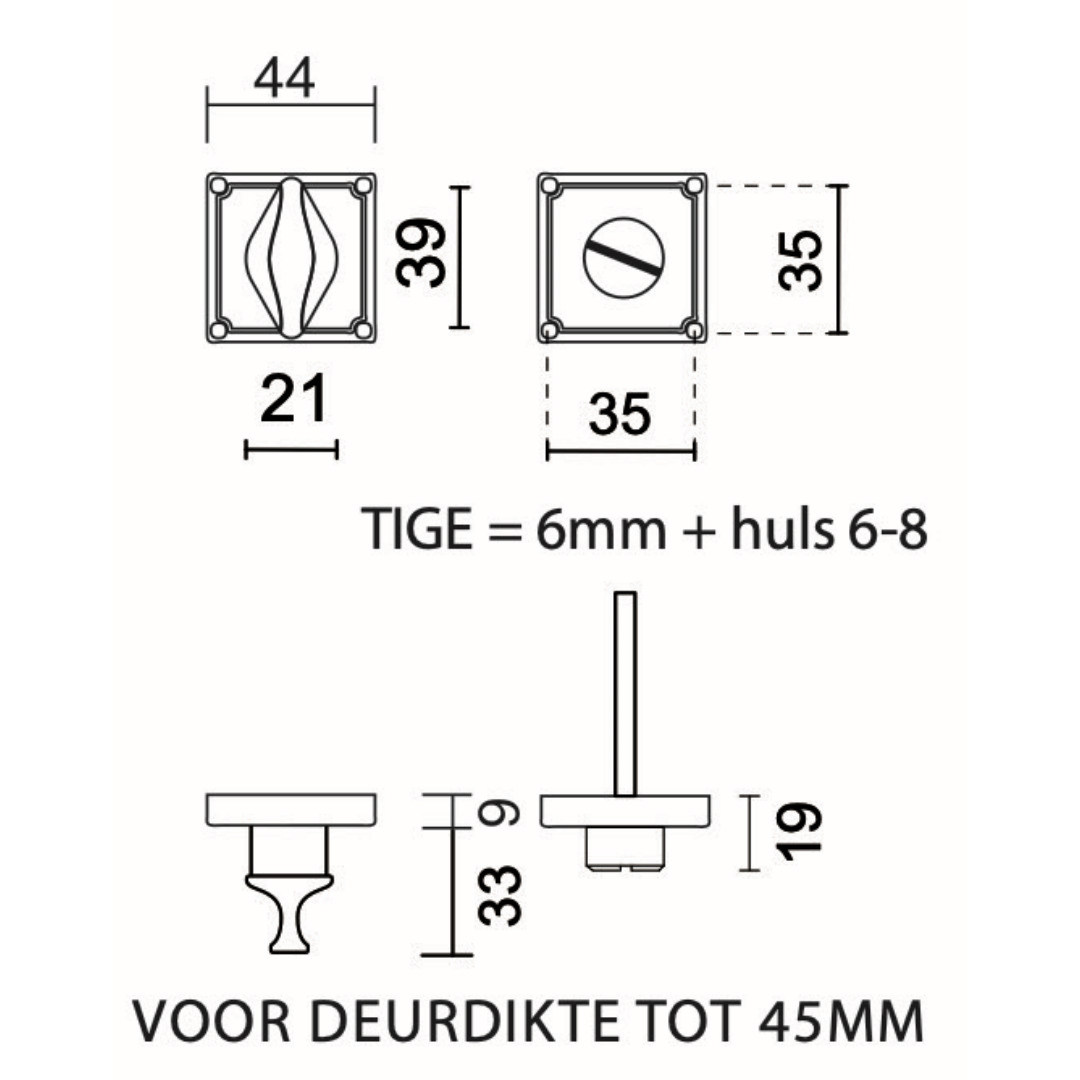WC garnituur SQUARE RETRO 44MM INOX LOOK - Afbeelding 2