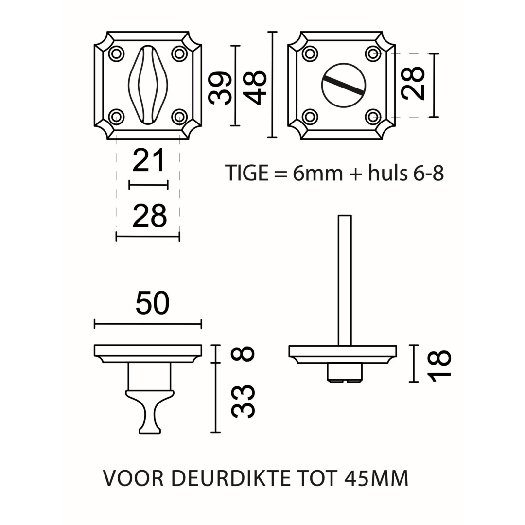 WC garnituur SQUARE RETRO 50MM INOX LOOK - Afbeelding 2
