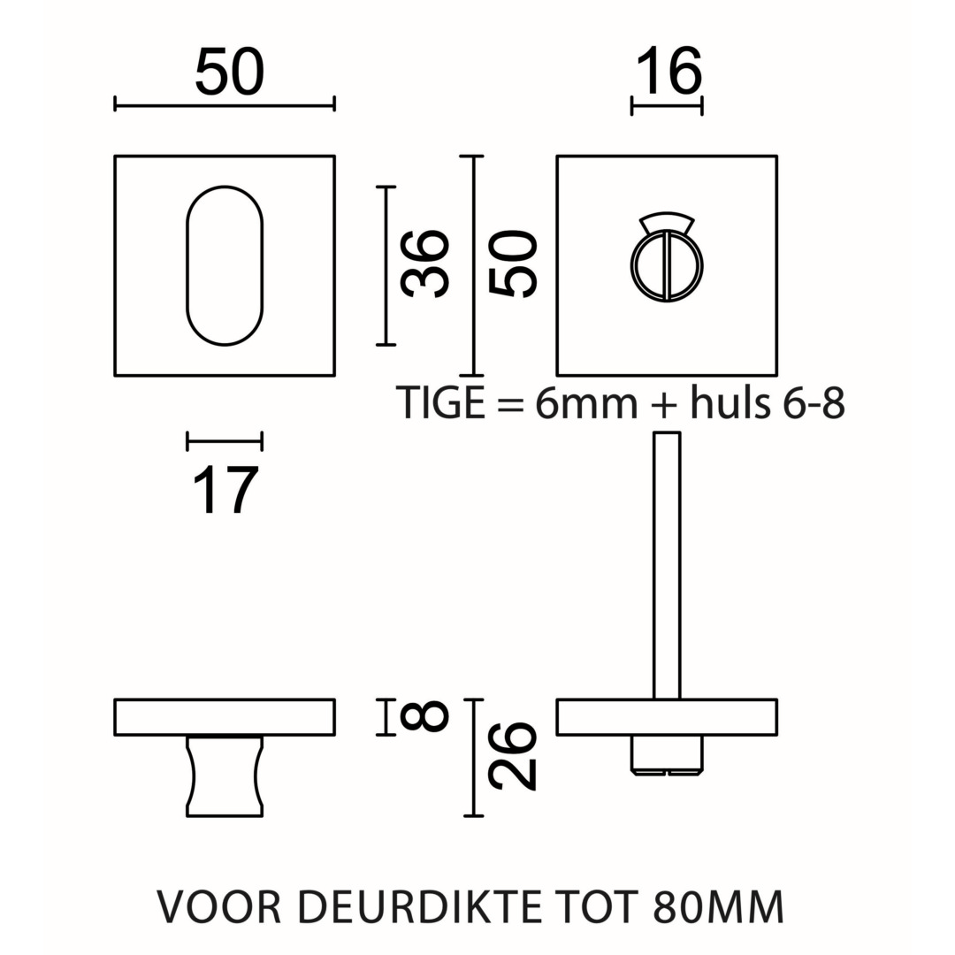 WC garnituur SQUARE SHAPE INOX PLUS TIGE 120MM - Afbeelding 2