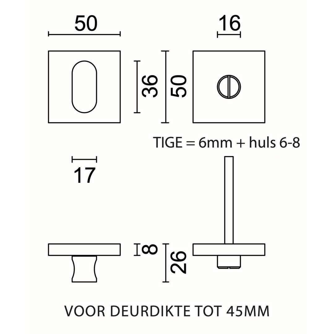 WC garnituur SQUARE SHAPE INOX PLUS ZONDER ROOD/WIT - Afbeelding 2