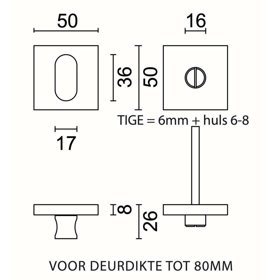 WC garnituur SQUARE SHAPE INOX PLUS ZONDER ROOD/WIT TIGE 120MM - Afbeelding 2