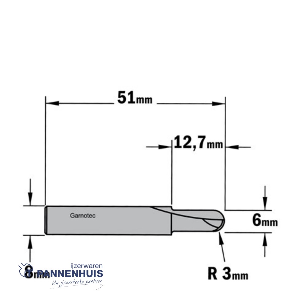 CMT Bolle radiusfrees HWM D=6 x 12.7mm R=3 L=50,8 S=8 Z2 - Afbeelding 2