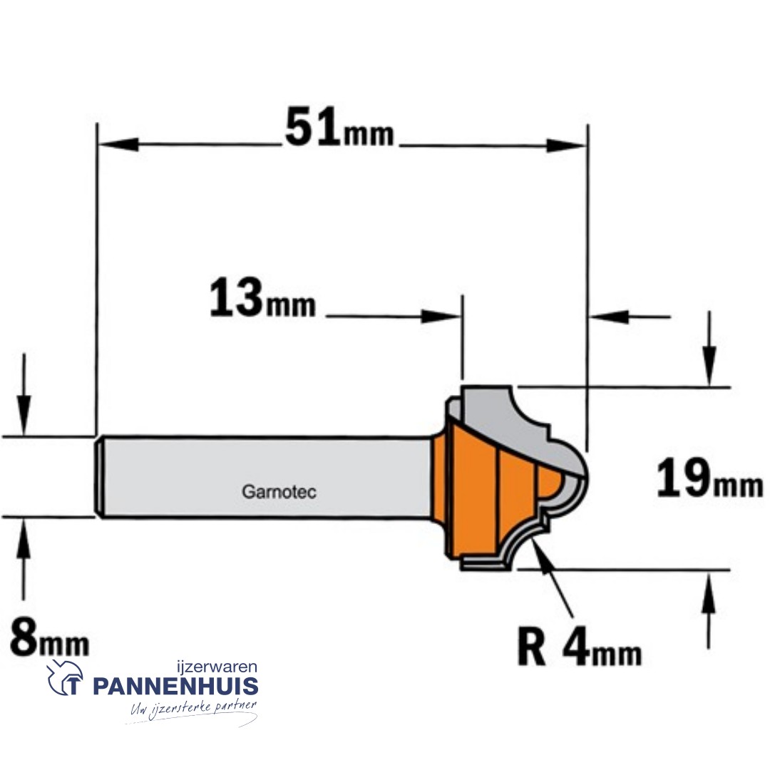 CMT Profielfrees, HW D=19 x 13mm R=4 L=51 S=8 Z2 - Afbeelding 2