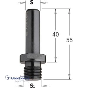 CMT Schacht voor uitwisselbare boor of potscharnierfrees S=12 x 40 LB=55 S1=M12x1 Rh (rechtsdraaiend)