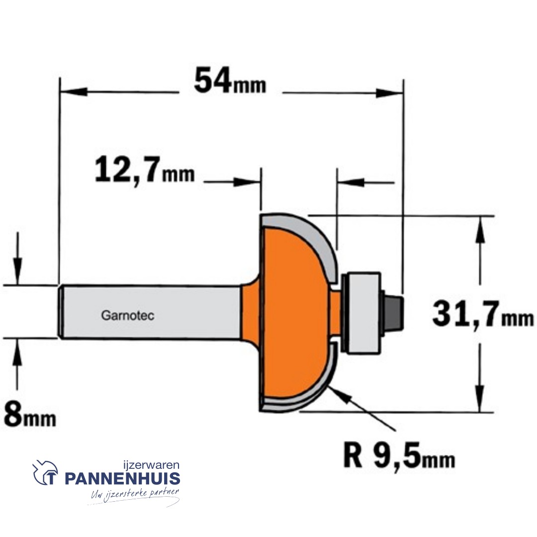 CMT Bolle radiusfrees met kogellager HW D=31,7 x 12.7mm R=9,5 L=54 S=8 Z2 - Afbeelding 2