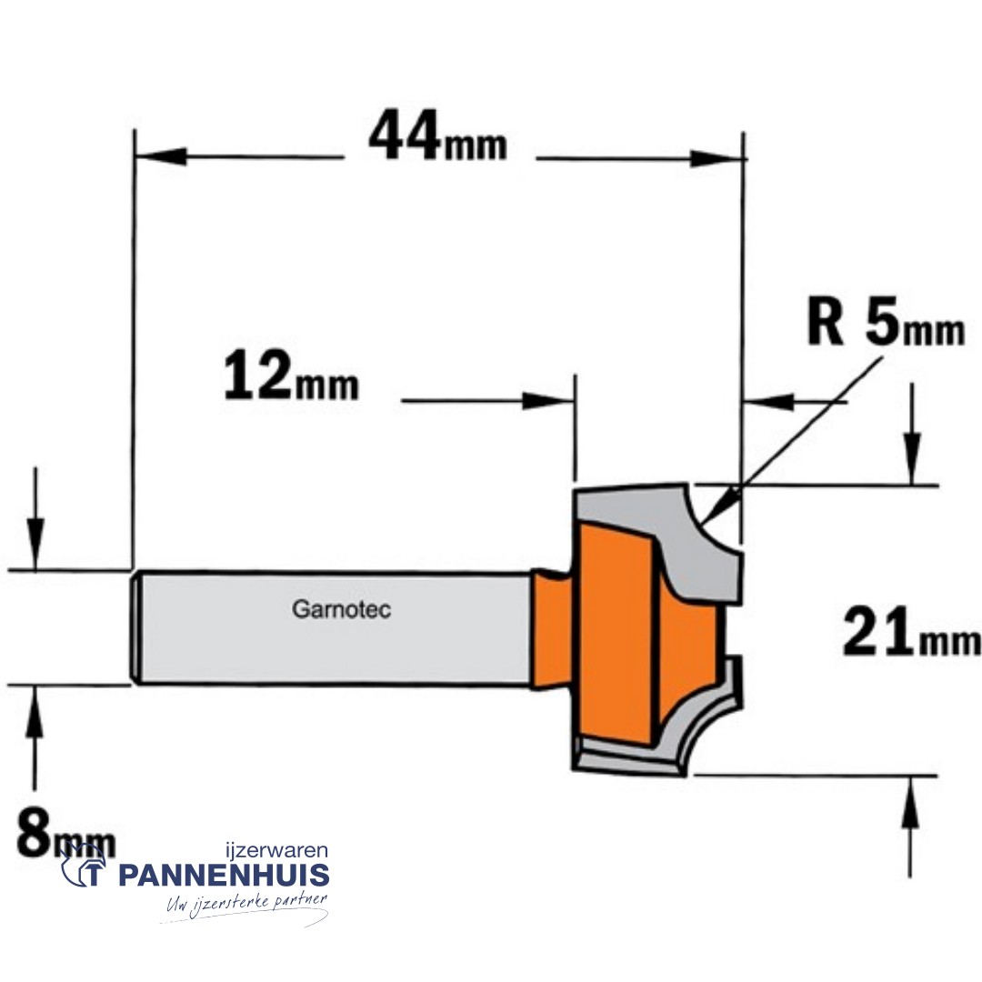 CMT Holle radiusfrees HW D=21 x 12mm R=5 L=44 S=8 Z2 - Afbeelding 2