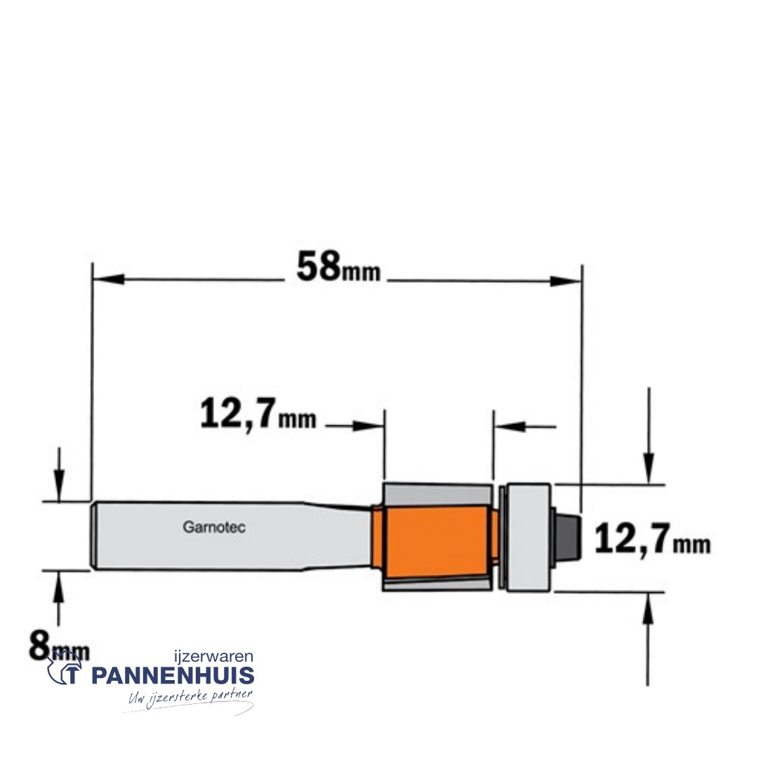 CMT Uitloopfrees met kogellager, HW D=12,7 x 12.7mm L=57,8 S=8 Z2 - Afbeelding 2