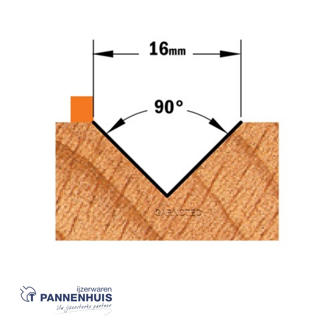 CMT V-groef frees 90° met kogellager HW D=16 x 12.7mm 90° L=52,8 S=8 Z2 - Afbeelding 3
