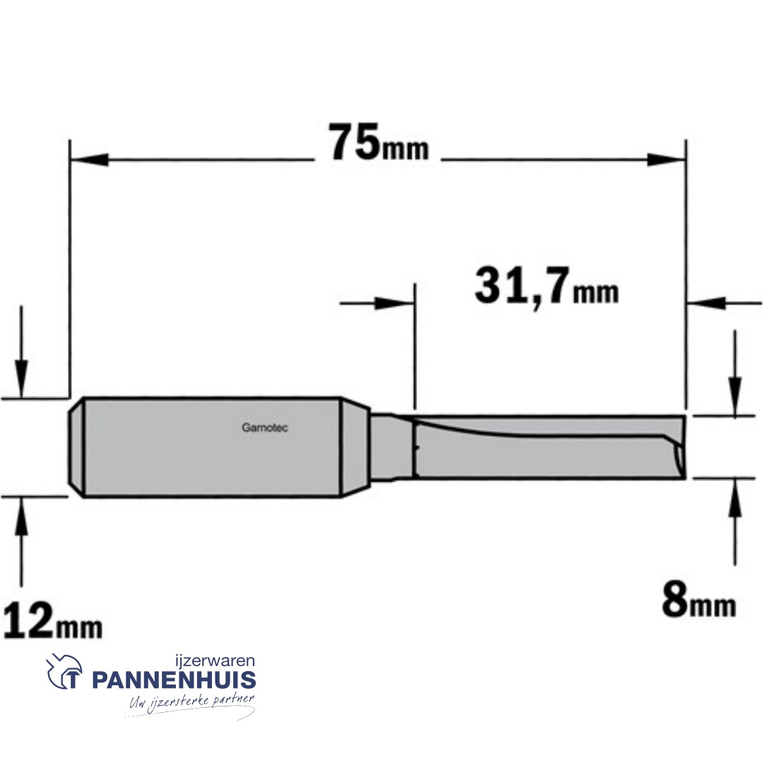 CMT Groeffrees met rechte snijkoppen, HWM D=8 x 31,7mm L=75 S=12 Z2 - Afbeelding 2
