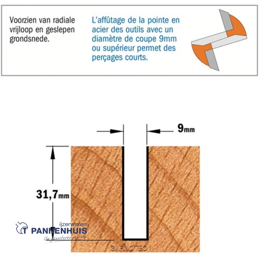 CMT Groeffrees met rechte snijkoppen, HWM D=9 x 31,7mm L=75 S=12 Z2 - Afbeelding 3