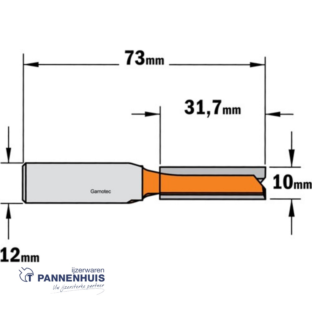 CMT Groeffrees met rechte snijkoppen, HWM D=10 x 31,7mm L=74 S=12 Z2 - Afbeelding 2