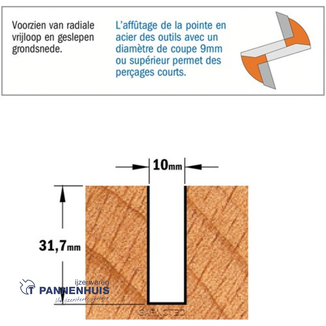 CMT Groeffrees met rechte snijkoppen, HWM D=10 x 31,7mm L=74 S=12 Z2 - Afbeelding 3
