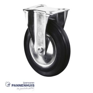 Bokwiel Ø 200mm 205kg vaste beugel rubber zwart