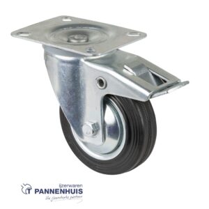 Zwenkwiel Ø 100mm 70kg op plaat en rem rubber zwart