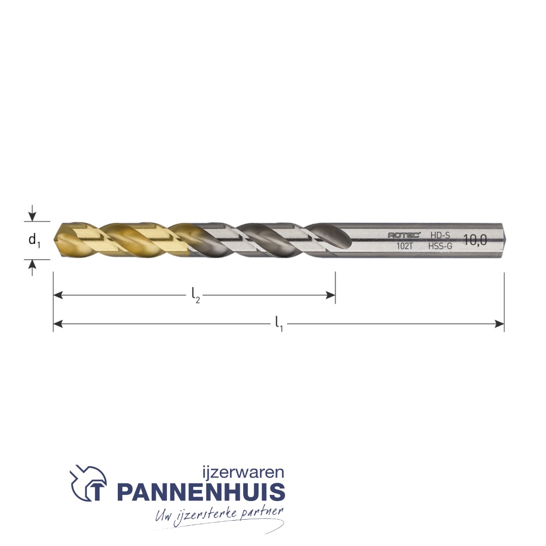 metaalboor 2,5mm DIN 338 HSS-TIN RVS gietijzer - Afbeelding 2