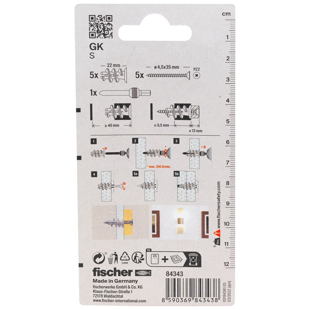 fischer Gipsplaatplug GK S met schroef (blister) - Afbeelding 4