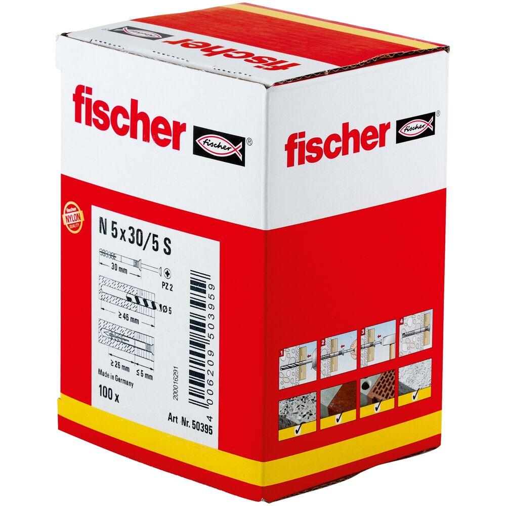 fischer Nagelplug N 5 x 30/5 S met verzonken kop (100st) - Afbeelding 2