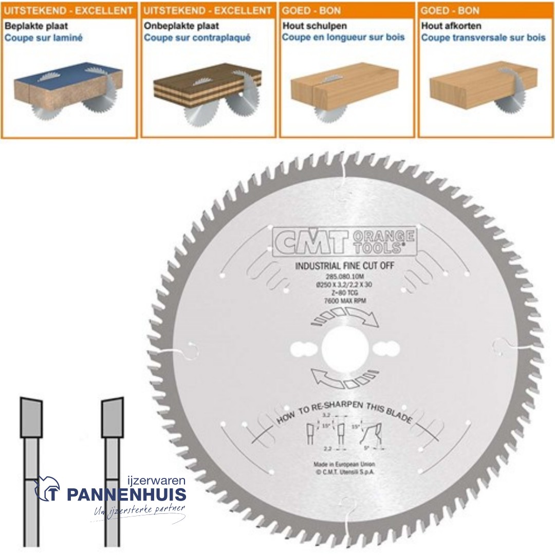 CMT Cirkelzaag fijne afwerking HW 250x30x3,2 Z80 Massieve houtsoorten
