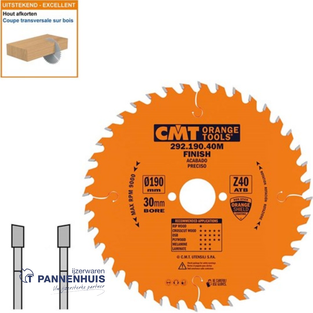 CMT Afkortcirkelzaag HW 190x30x2,6 Z40 Massieve houtsoorten