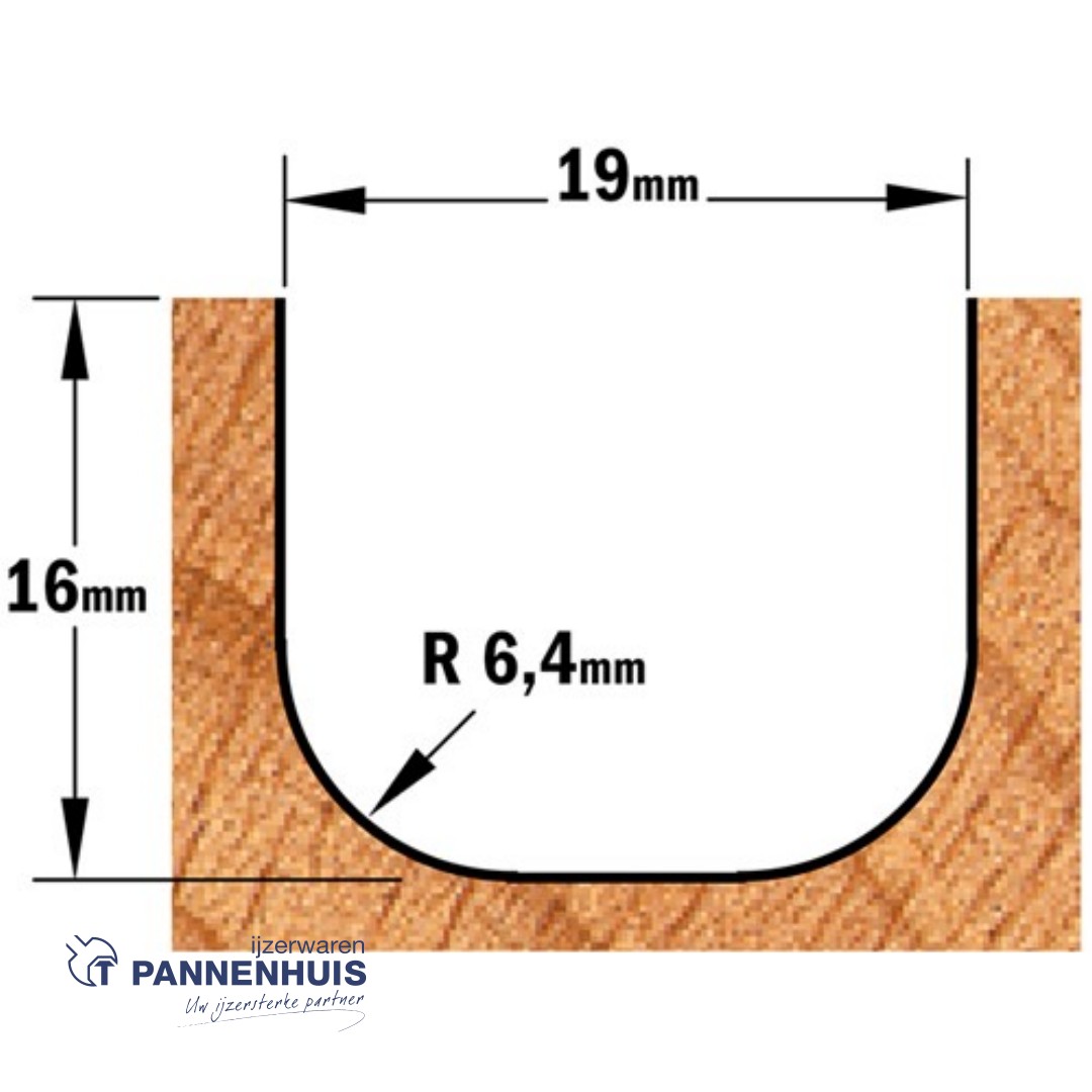 CMT Houten vaatwerk frees HW D=19x16mm R=6,4 L=54 S=8 Z2 - Afbeelding 3