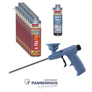 Soudal X-TRA BOX click & fix pu schuim + pistool