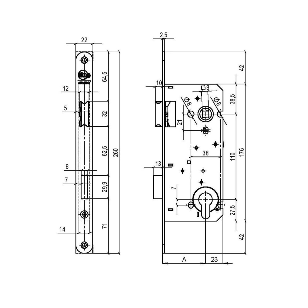Litto cilinderslot A265327 60 mm as 110mm afgerond INOX L/R - Afbeelding 2