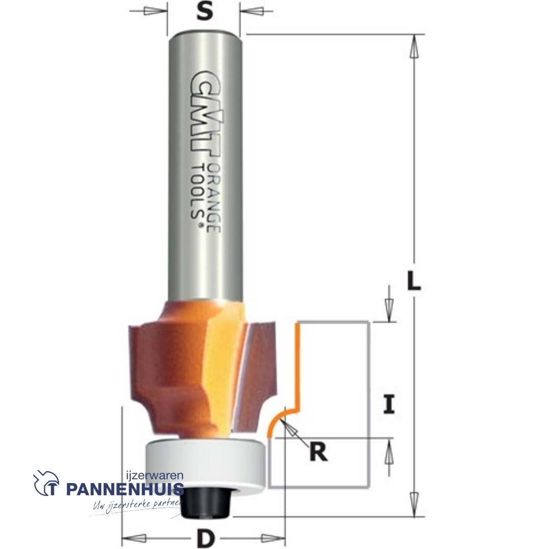 CMT Holle radiusfrees zonder opstaande kant, HW D=18,7 x 12.7mm R=3 L=53 S=8 Z2