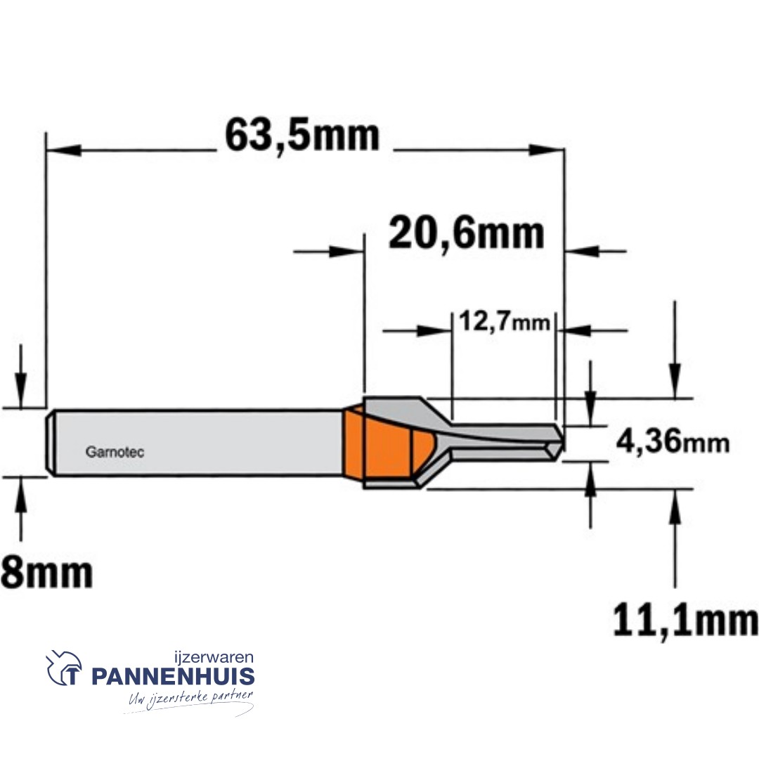 CMT Schroefverzinker HW D=11,1 x 20.6 L=63,5 S=8 Z2 - Afbeelding 2