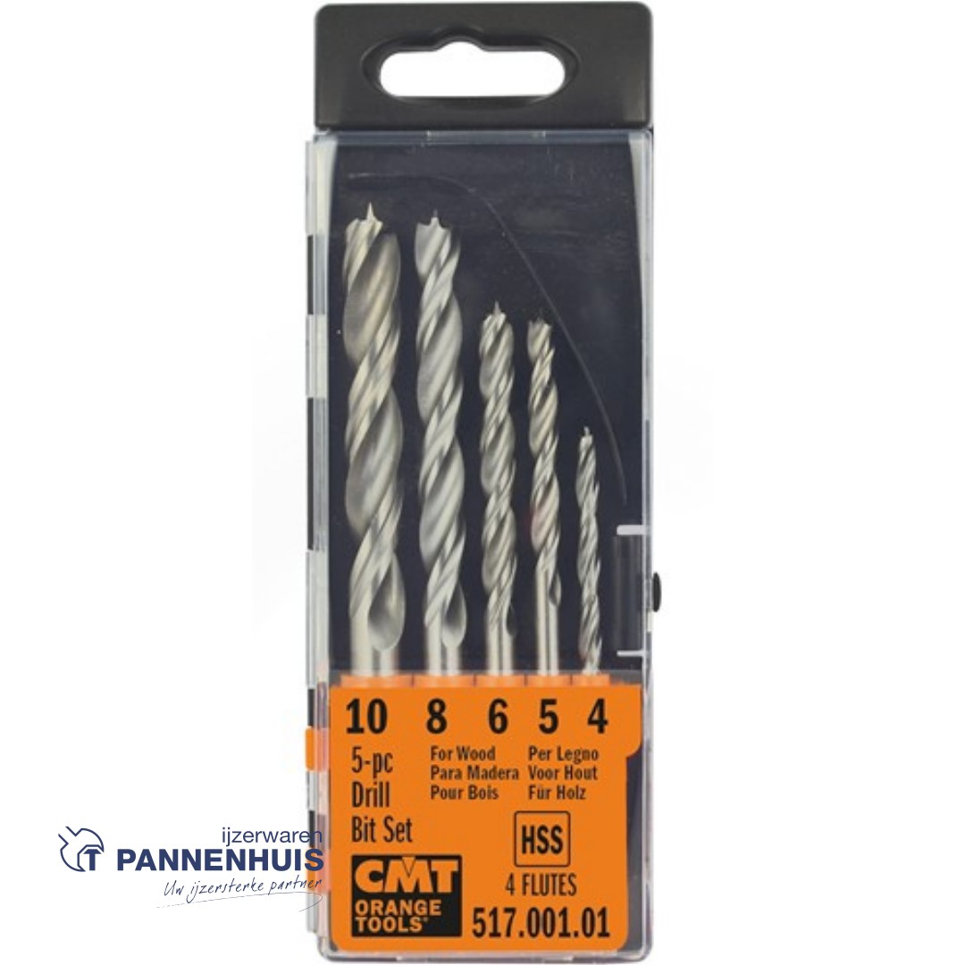 CMT 5-delige spiraalborenset (dubbele spiraal) D=4,5,6,8,10mm Z2 HSS