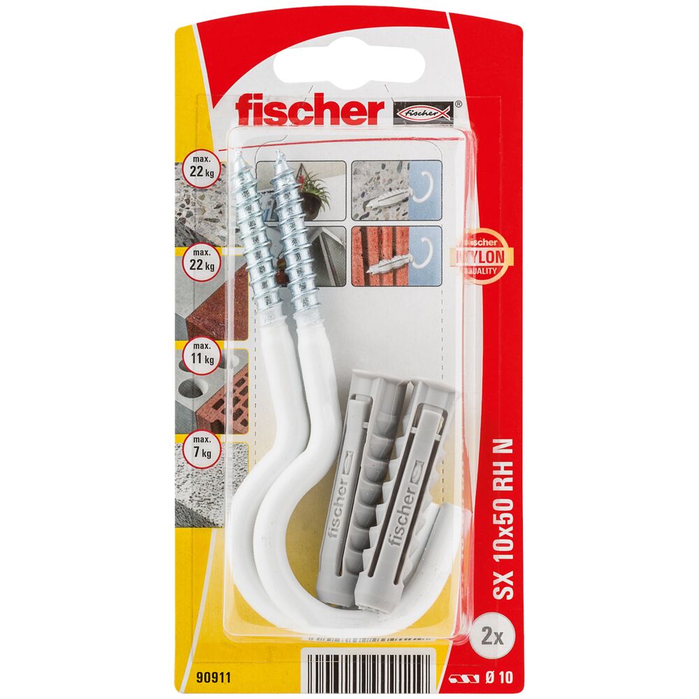 fischer Plug SX 10 x 50 met nylon ronde haak (blister) - Afbeelding 2
