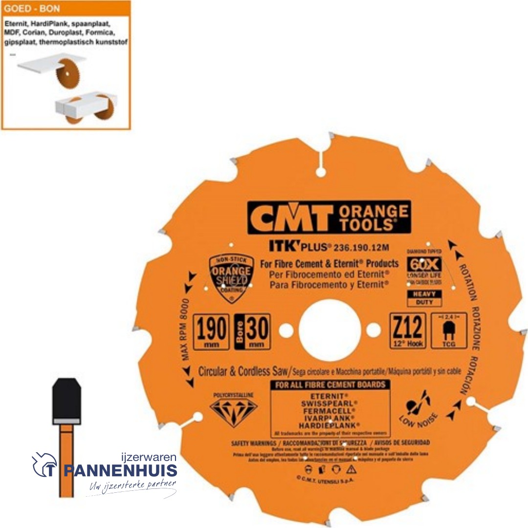CMT Cirkelzaag extreem HW 190x30x2,2 Z12 Sidings, Cementvezel, Gipsplaat