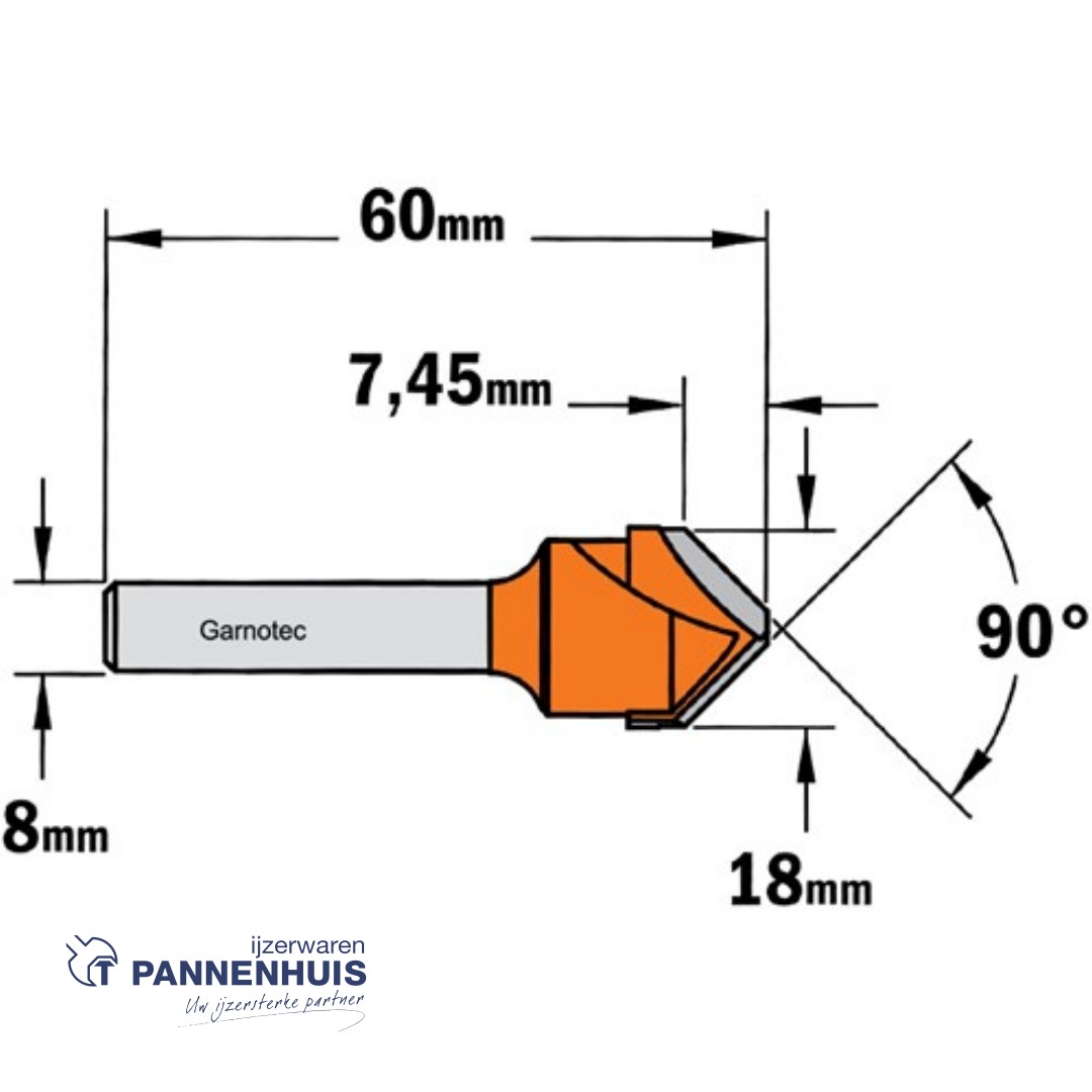 CMT V-groef frees 90° voor alucobond HW D=23,5 I=11 90° L=60 S=8 Z2 - Afbeelding 2