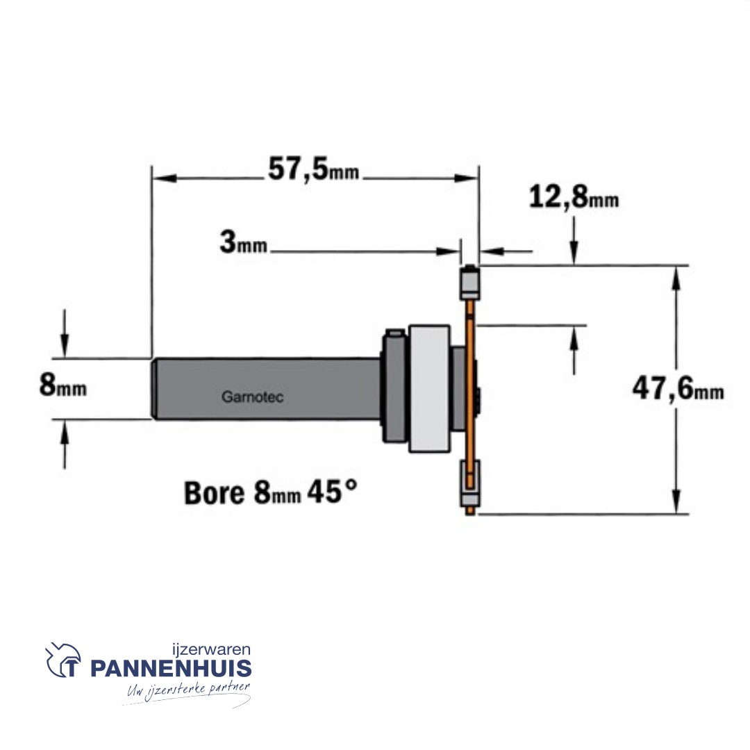 CMT Schijffrees met freesdrager + kogellager zonder sluitmoer, HW D=47,6 x 3mm L=57,5 S=8 Z3 - Afbeelding 2