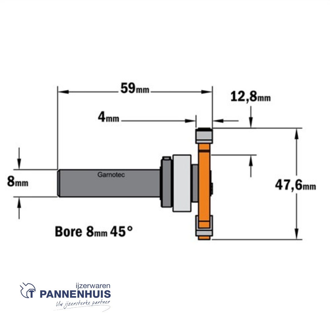 CMT Schijffrees met freesdrager + kogellager zonder sluitmoer, HW D=47,6 x 4mm L=59 S=8 Z3 - Afbeelding 2