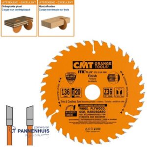 CMT Universele cirkelzaag HW 136x20(+10)x1,5 Z36 Massieve houtsoorten, Multiplex