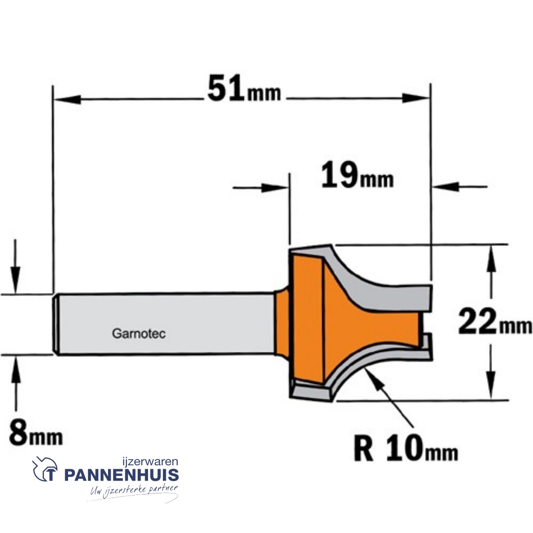 CMT Kruishoutverbindingsfrees prof. B, HW D=22 x 19mm R=10 L=51 S=8 Z2 - Afbeelding 2