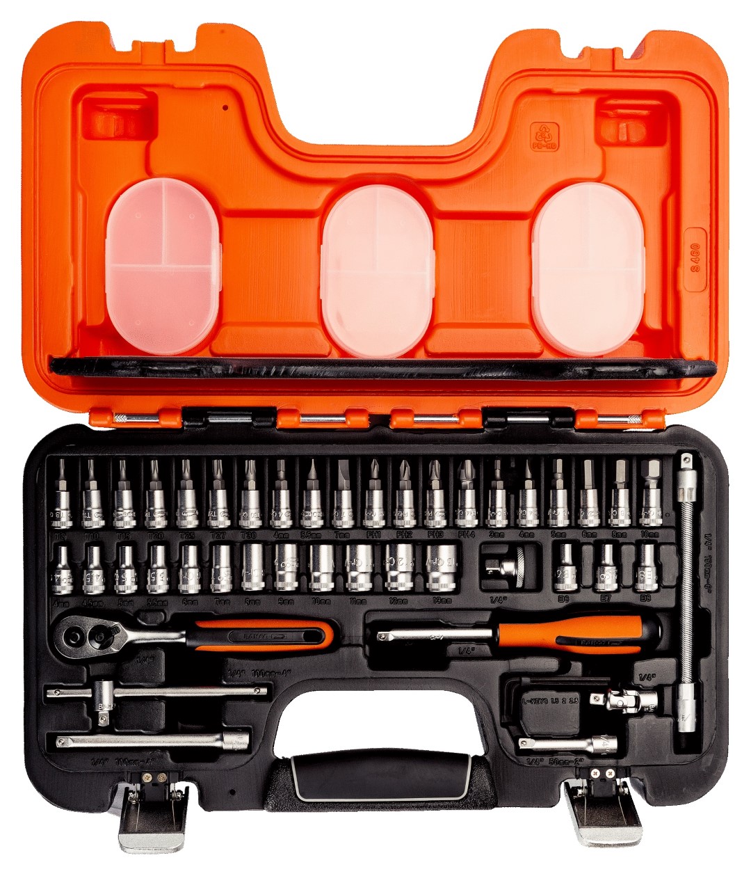 Bahco Doppenset 1/4" peervormige ratel metrisch incl. Dopbits 46 delig - Afbeelding 2